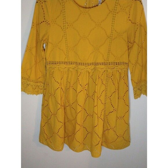 Zara mini Small Eyelet  dress boho cottage core mustard feminine - Picture 2 of 12